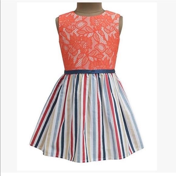 A.T.U.N. Other - NIB A.T.U.N.A. Coral Stripe Lace-Trim Fit & Flare Dress 8-9Y
